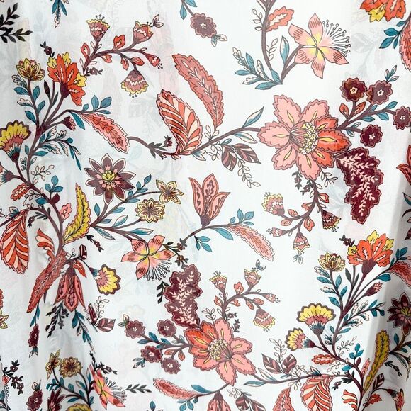 Boutique Plus Size 1X Kimono Floral White Peach Open Front Long Chiffon 857 - Picture 8 of 10